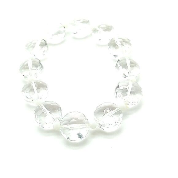 Faceted Crystal Translucent Glass Bead Stretch Bracelet - Picture 6 of 8